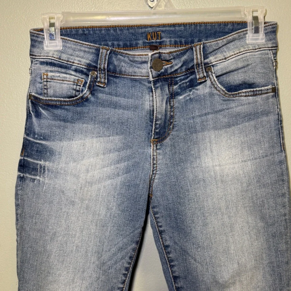 Kut‎ from the Kloth Ankle Skinny Jeans Light Wash Distressed Frayed Hem Size 4